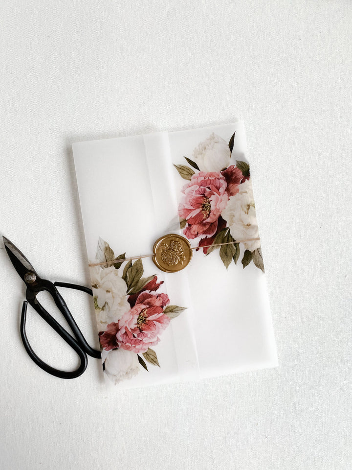 White Floral Vellum Wrap Jacket for DIY Wedding Invitation - Cotton Willow  Design Co.