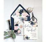 Navy and Blush Floral Translucent Wedding Invitation