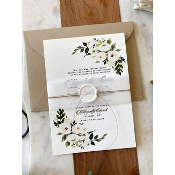 White Floral Letterpress Wedding Invitation Set