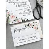 Letterpress Wedding Invitation with Blush Pink Floral