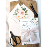 Elegant Blush Pink Floral Wedding Invitation, silk ribbon