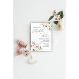 Blush Pink Floral Wedding Invitation, Elegant