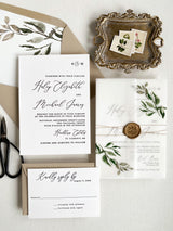 Greenery, Letterpress Wedding Invitation with Vellum Wrap