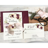 Burgundy and Pink Floral, silk ribbon-Wedding Invitation Suite-Love of Creating Design Co.