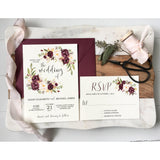 Burgundy and Pink Floral, silk ribbon-Wedding Invitation Suite-Love of Creating Design Co.