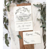 Modern Greenery Wedding Invitation, Vellum Belly Band