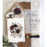 Vintage Vellum Wedding Invitation, Burgundy and blush pink Florals