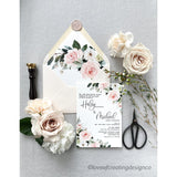 Letterpress Wedding Invitation with Blush Pink Floral