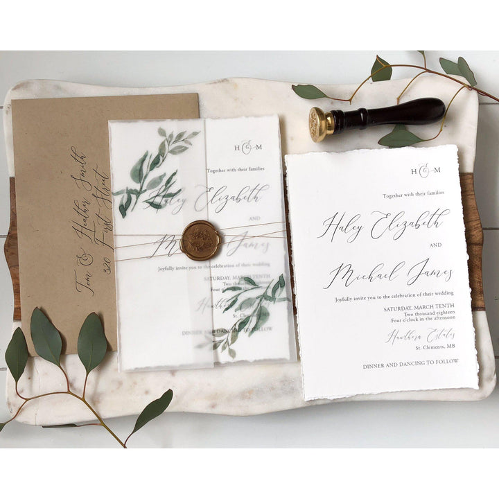 Greenery Eucalyptus Vellum Paper Pocket Wholesale Wedding Invitation WPV0007