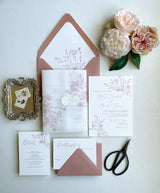 Dusty Rose Botanical Vellum Wedding Invitation Suite