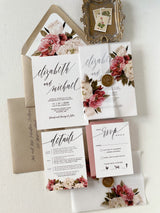 Rustic, Vintage Vellum Wrap and Wax Seal Wedding Invitation Set