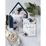 Navy and Blush Floral Translucent Wedding Invitation