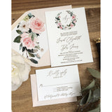 Blush Floral Letterpress Wedding Invitation