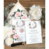 Blush Floral Letterpress Wedding Invitation with Vellum wrap