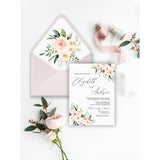 Blush Pink Floral Wedding Invitation, Elegant
