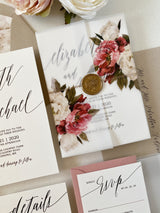 Rustic, Vintage Vellum Wrap and Wax Seal Wedding Invitation Set