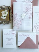Dusty Rose Botanical Vellum Wedding Invitation Suite