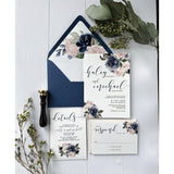 Navy and Blush Floral Translucent Wedding Invitation