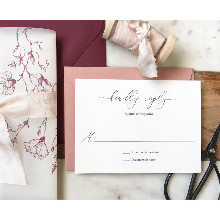 Burgundy Vellum Wedding Invitations with Envelopes, Personalised Elega