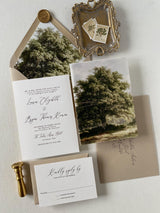 Rustic Oak Tree Wedding Invitation with Vellum Wrap and Twine