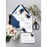 Letterpress Wedding Invitation with Blush and Navy Floral