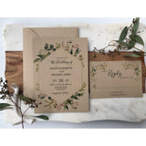 Rustic Wedding Invitation, Greenery, Kraft