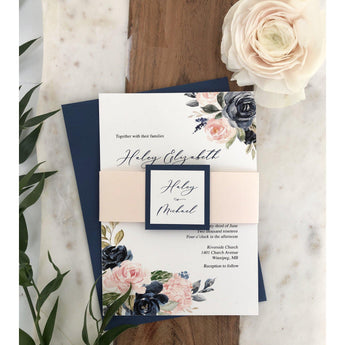 Blush and Blue Floral Wedding Invitation