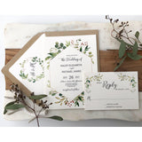 Rustic Wedding Invitation, Greenery, Kraft