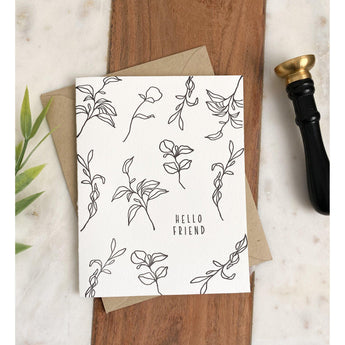 Letterpress Botanical Hello Friend | Greeting Card