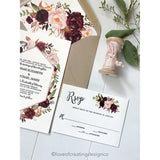 Letterpress Wedding Invitation, Marsala and Blush Floral