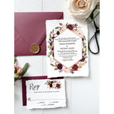 Letterpress Wedding Invitation, Marsala and Blush Floral