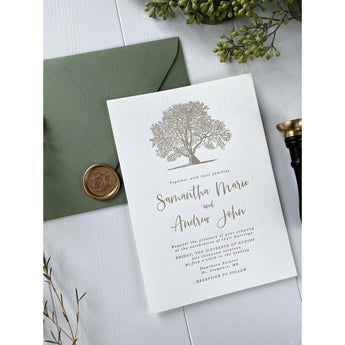 Oak Tree Letterpress Wedding Invitation