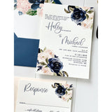 Letterpress Wedding Invitation with Blush and Navy Floral