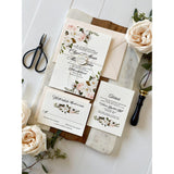 Elegant Romantic Blush Floral Letterpress Wedding Invitation Set