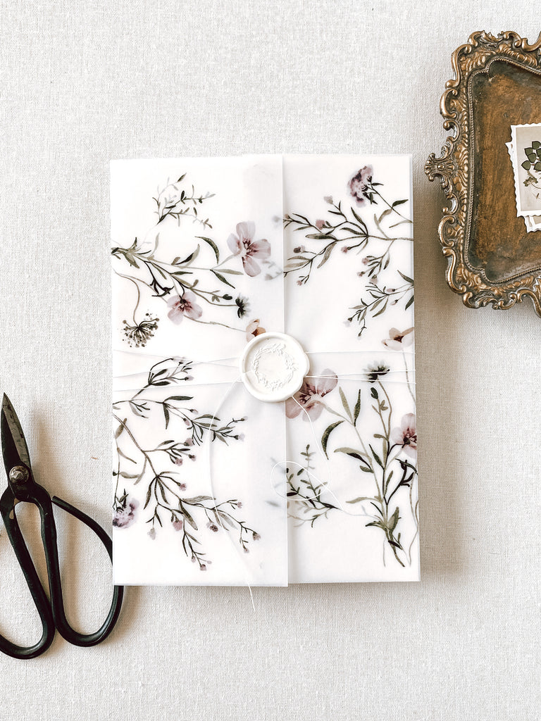 Wildflower Vellum Wrap Jacket for DIY Wedding Invitation Cotton