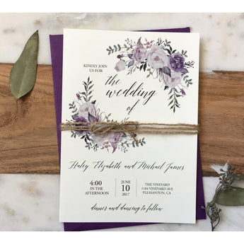 Violet Floral Wedding Invitation, Purple Wedding-Wedding Invitation Suite-Love of Creating Design Co.