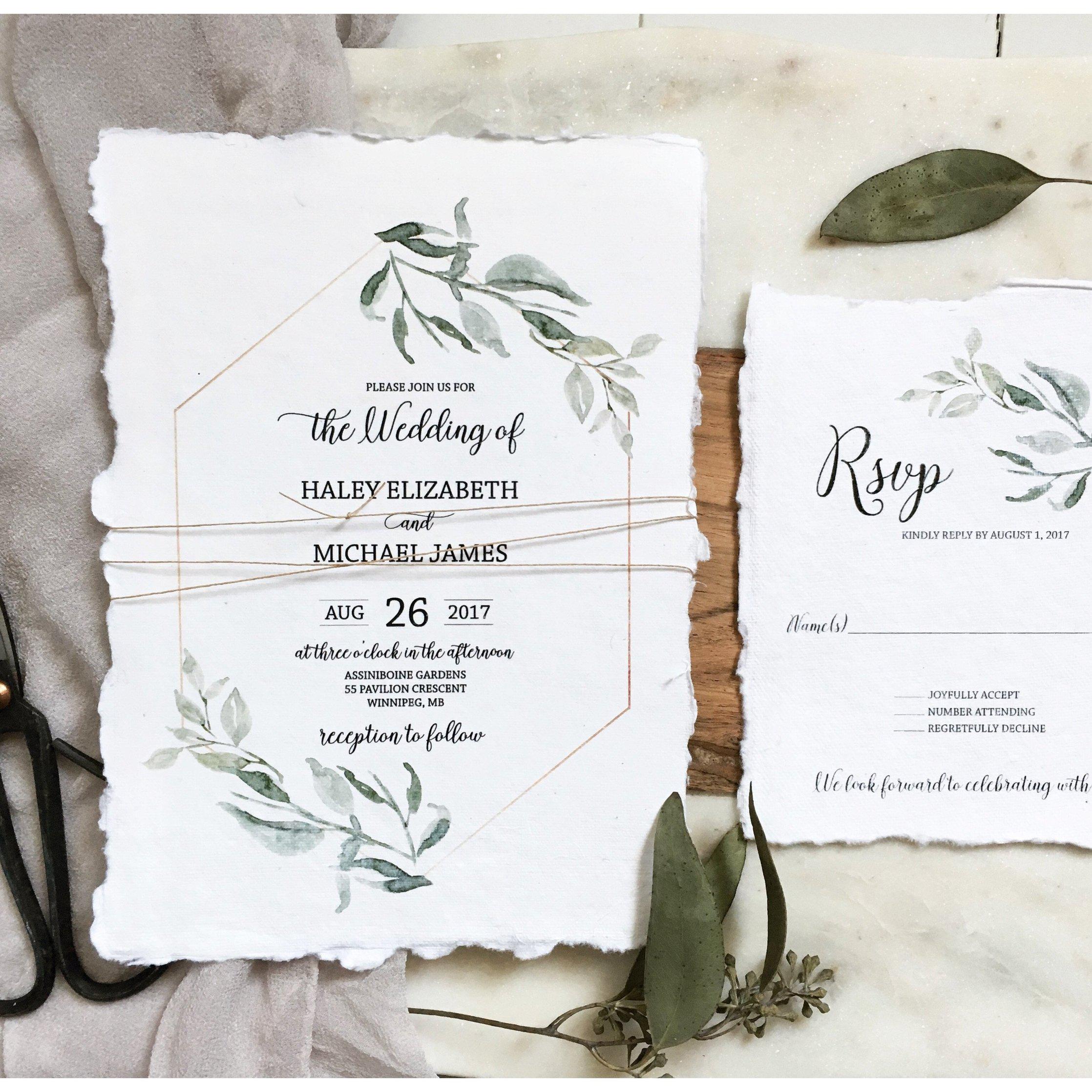 Modern Greenery, Handmade Paper Wedding Invitation - Cotton Willow