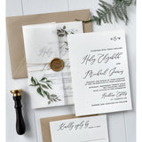 Greenery, Letterpress Wedding Invitation with Vellum Wrap