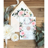 Blush Floral Letterpress Wedding Invitation with Vellum wrap