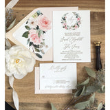 Blush Floral Letterpress Wedding Invitation
