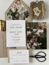 Vintage Floral Wedding Invitation with Vellum Wrap and Twine