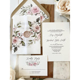 Dusty Rose Floral Wedding Invitation, Vellum Wrap