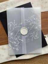 White Floral Vellum Wrap Jacket for DIY Wedding Invitation