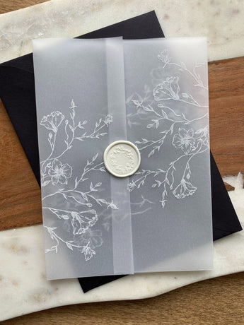 White Floral Vellum Wrap Jacket for DIY Wedding Invitation