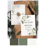 Greenery, Rustic Floral Wedding Invitation Wrapped with Vellum