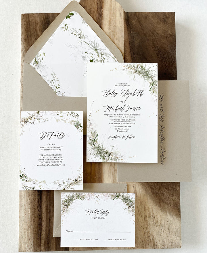 Rustic Greenery Botanical Wedding Invitation Envelope Liners - Cotton  Willow Design Co.