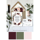 Letterpress Wedding Invitation, Marsala and Blush Floral