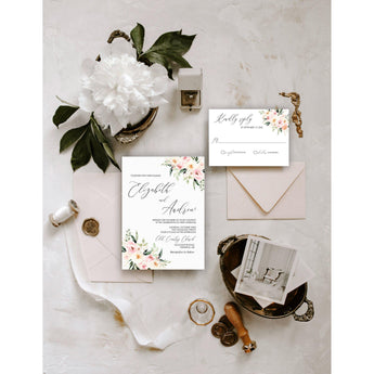 Blush Pink Floral Wedding Invitation, Elegant