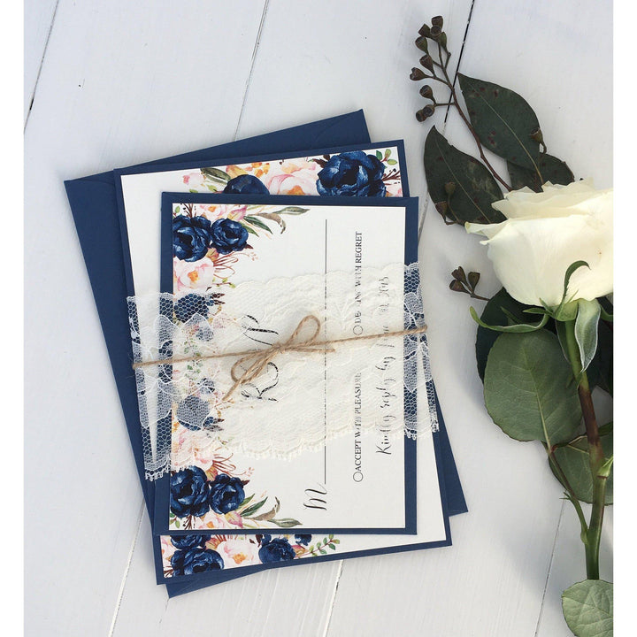 Navy Floral Boho-Wedding Invitation Suite-Love of Creating Design Co.