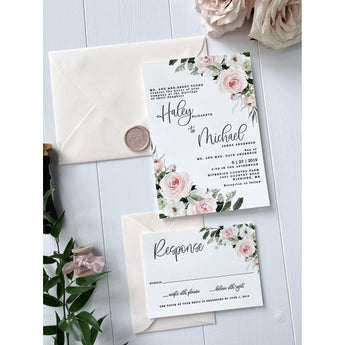 Letterpress Wedding Invitation with Blush Pink Floral